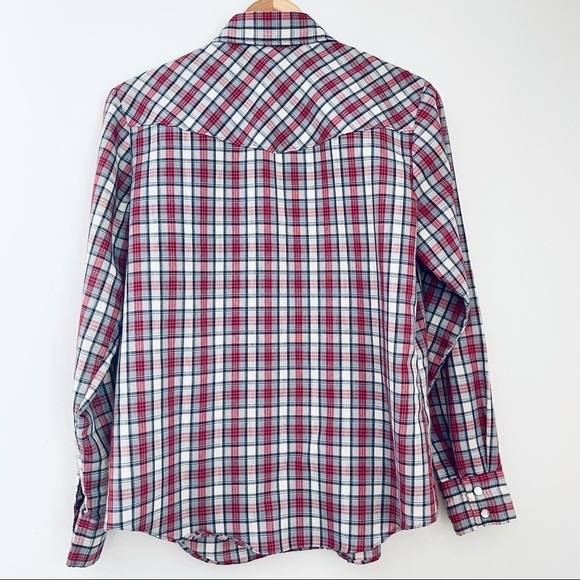 Vintage Cheryl Tiegs Red Blue Plaid Pearl Snap Western Top 14 - Picture 7 of 7